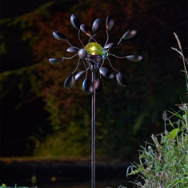 smart garden gemini wind spinner with solar crackle globe